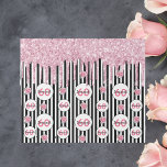 60th birthday pink glitter black white stripes wrapping paper<br><div class="desc">Classic slim black and white vertical stripes as background. With girly, feminine and romantic pink roses and pink faux glitter drips, paint dripping look as decoration. Perfect for an elegant 60th birthday party for her. White and black frames with templates for name and age. Age number 60 in pink, name...</div>