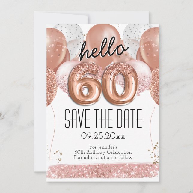 60th Birthday Pink Glitter Save the Date Invitation (Front)