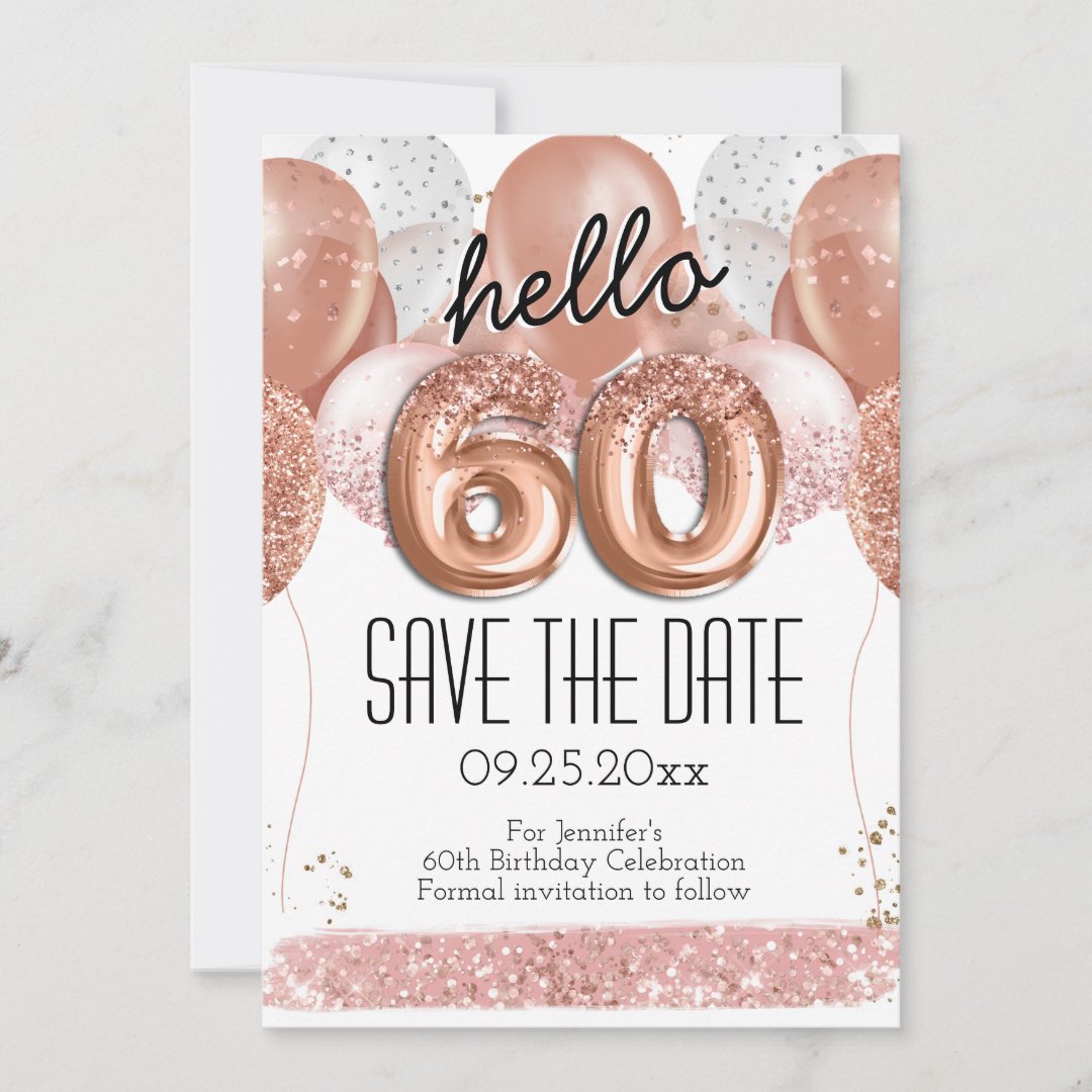 60th Birthday Pink Glitter Save the Date Invitation | Zazzle