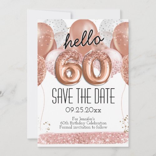 60th Birthday Pink Glitter Save the Date Invitation