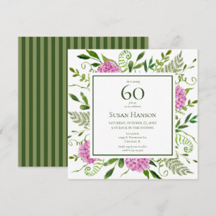 60th Birthday Pink Hydrangeas Invitation