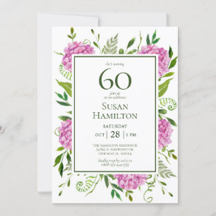 60th Birthday Pink Hydrangeas Invitation