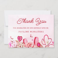 60th Birthday Pink Rose Swirly Heart Thank You