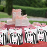 60th birthday pink roses on black white stripes favor boxes<br><div class="desc">A favor box for a 60th birthday party. Classic black and white vertical stripes as background. With girly and feminine pink flowers, roses as decoration. With the text: Thank You! A white and black frame on front with template for age, name and date. Age number 60 in pink, name and...</div>
