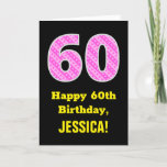 [ Thumbnail: 60th Birthday: Pink Stripes and Hearts "60" + Name Card ]