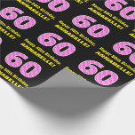 [ Thumbnail: 60th Birthday: Pink Stripes and Hearts "60" + Name Wrapping Paper ]