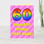 [ Thumbnail: 60th Birthday: Pink Stripes & Hearts, Rainbow # 60 Card ]