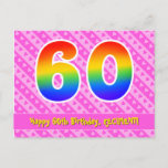 [ Thumbnail: 60th Birthday: Pink Stripes & Hearts, Rainbow 60 Postcard ]