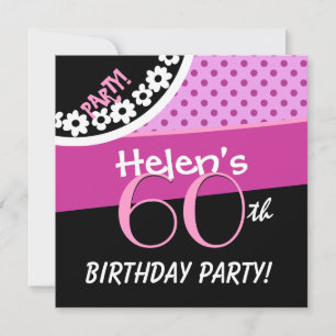 60th Birthday Pink White Black Polka Dots W316C Invitation