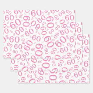 60th Birthday Pink/White Random Number Pattern 60 Wrapping Paper Sheets