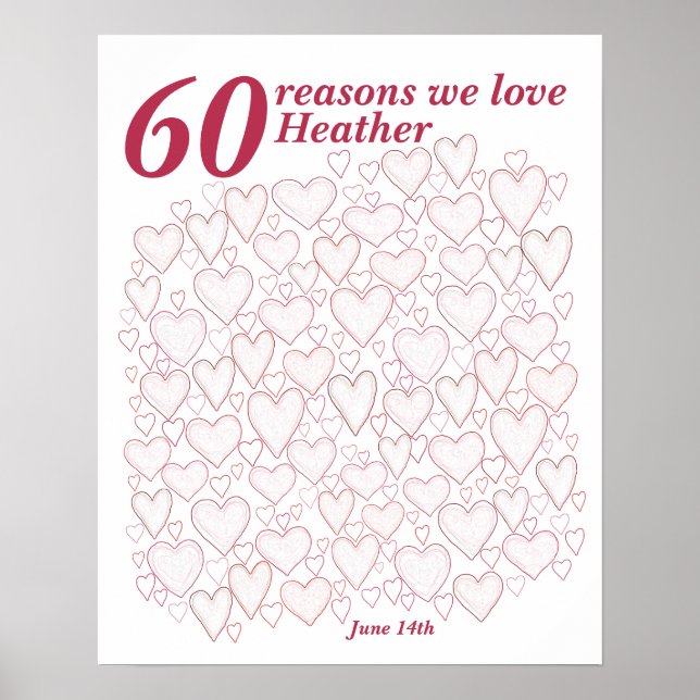 60th Birthday Poster - 60 Reasons We Love You (Front)
