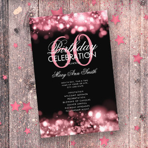 60th Birthday Program Glam Lights Rose Gold Menu