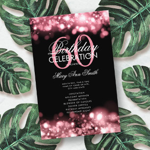 60th Birthday Program Glam Lights Rose Gold Menu Flyer