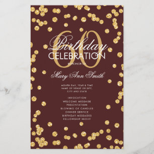 60th Birthday Program Gold Glitter Burgundy  Menu Flyer