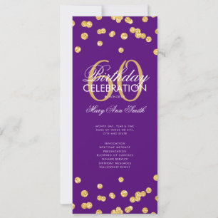 60th Birthday Program Gold Glitter w/ Menu Purple