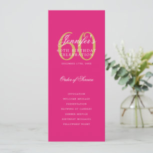 60th Birthday Program Gold Hot Pink Thank You