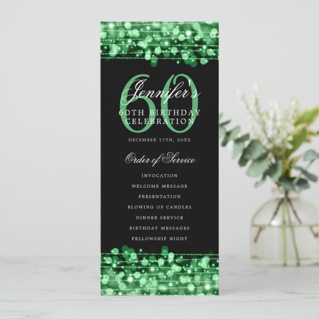 60th Birthday Program Green Menu+Thank You (Standing Front)