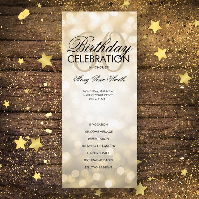 60th Birthday Program Lights Gold Menu (Creator Uploaded)