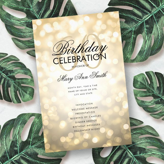 60th Birthday Program Lights Gold w/ Menu  Flyer (Creator Uploaded)