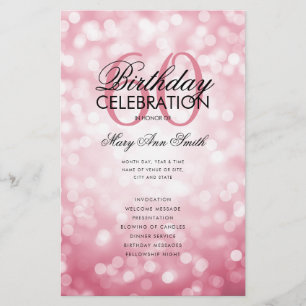 60th Birthday Program Lights Rose Gold w/ Menu Flyer