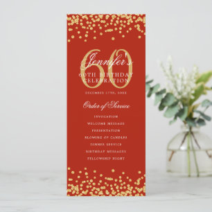 60th Birthday Program Menu Thank U Gold Red
