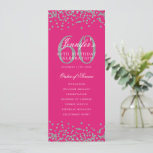 60th Birthday Program Menu Thank U Silver Hot Pink