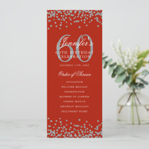 60th Birthday Program Menu Thank U Silver Red 
