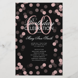60th Birthday Program Rose Gold Confetti w/ Menu Flyer