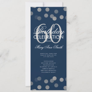 60th Birthday Program Silver Confetti Menu Navy