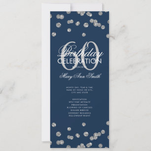 60th Birthday Program Silver Glitter w/ Menu Navy 