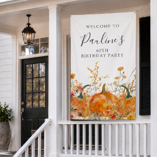 60th Birthday Pumpkin Wildflower Vertical Outdoor Banner
