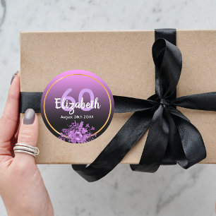 60th birthday purple and black gradient with gold classic round sticker