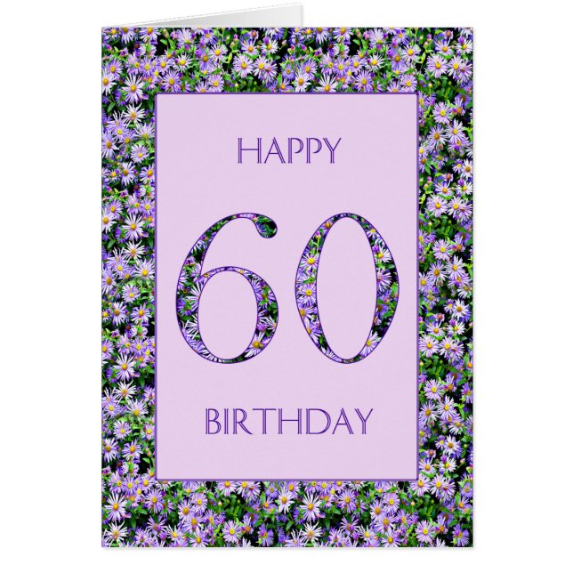 60th Birthday Purple Daisies Cards (Front)
