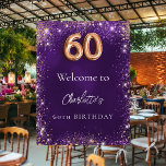 60th birthday purple glitter sparkles welcome poster<br><div class="desc">A welcome poster for a girly and glamorous 60th birthday party.  A deep purple background decorated with faux glitter,  sparkles. The purple color is uneven. Personalize and a name.</div>