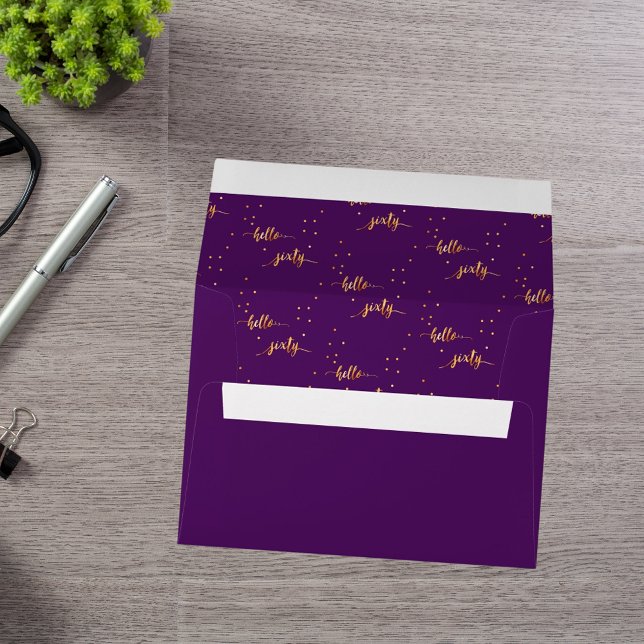 60th birthday purple gold hello 60 typography envelope (Creator Uploaded)