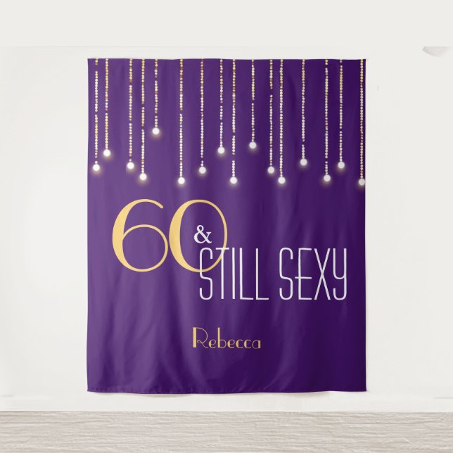 60th Birthday Purple Gold Photo Booth Backdrop (Front)