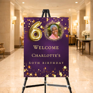 60th Birthday purple gold stars photo welcome Foam Board