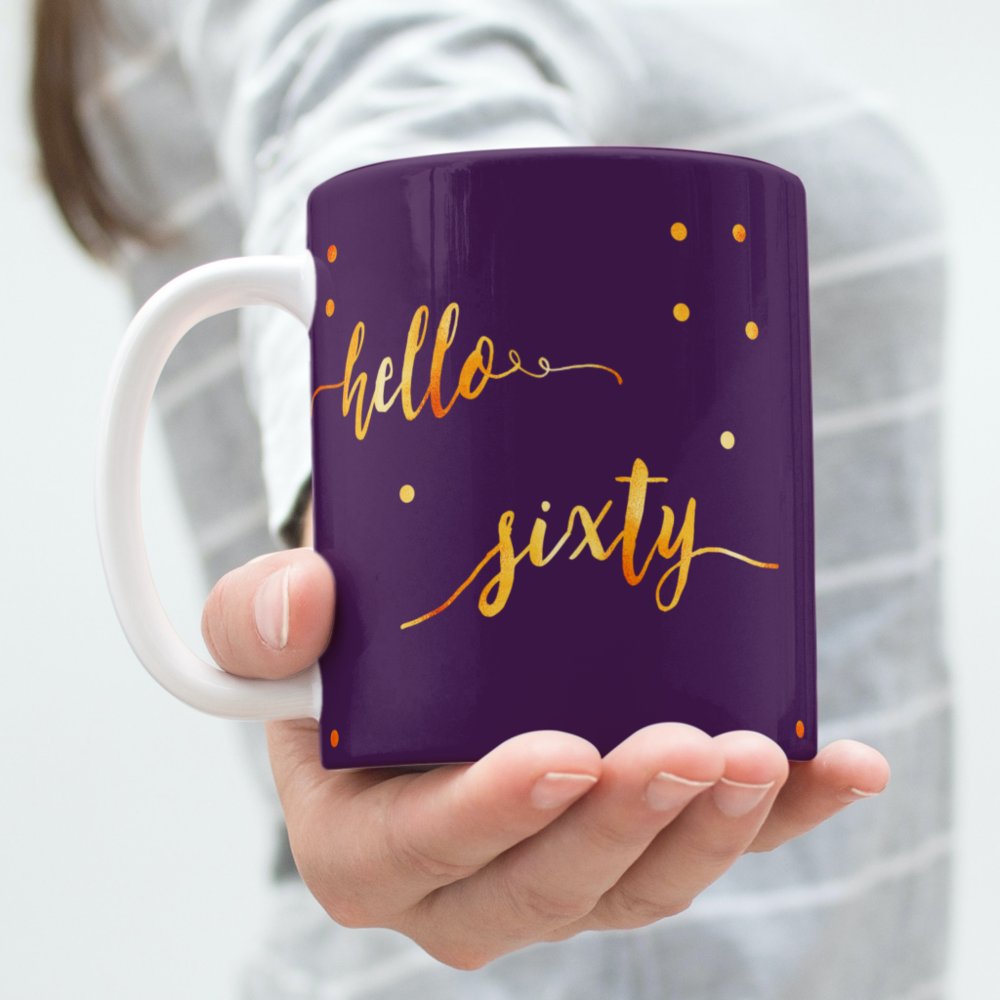 Discover 60th Birthday Purple Gold Typography Ccript Coffee mug