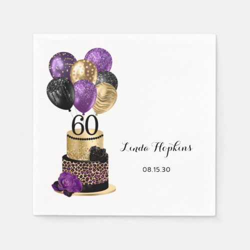 60th Birthday Purple Leopard Cake Napkins