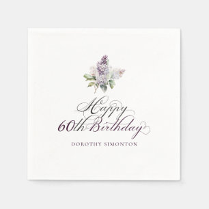 60th Birthday Purple Lilac Spring Flower Cocktail Napkins