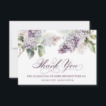 60th Birthday Purple Lilac Spring Flower Thank You Card<br><div class="desc">Soft watercolor purple lilacs create a pretty springtime 60th birthday thank you card. The calligraphy adds an elegant aesthetic. You can easily change fonts and color as well. It is part of the Purple Spring Lilac Flower collection. It lets you choose a theme and then easily create a unique invitation...</div>