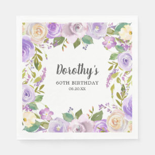 60th Birthday Purple Rose Floral Monogram Luncheon Napkins