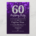 60th Birthday - Purple Silver Invitation<br><div class="desc">60th Birthday Invitation.
Elegant purple white design with faux glitter silver. Adult birthday. Features diamonds and script font. Men or women bday invite.  Perfect for a stylish birthday party. Message me if you need further customization.</div>