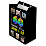 [ Thumbnail: 60th Birthday: Rainbow “60“, Custom Photos & Name Gift Bag ]