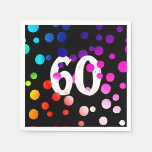 60th Birthday Rainbow Dots on Black Napkins