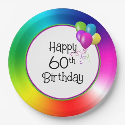 60th Birthday Rainbow  Paper Plates