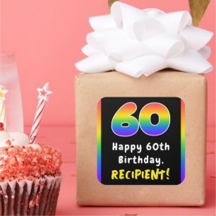 60th Birthday: Rainbow Spectrum # 60, Custom Name Square Sticker