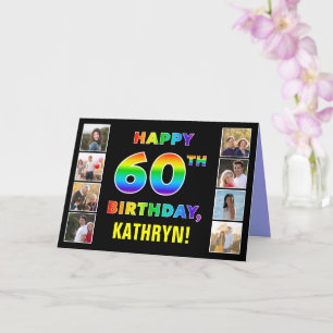 60th Birthday: Rainbow Text, Custom Photos & Name Card