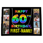 [ Thumbnail: 60th Birthday: Rainbow Text, Custom Photos & Name Gift Bag ]