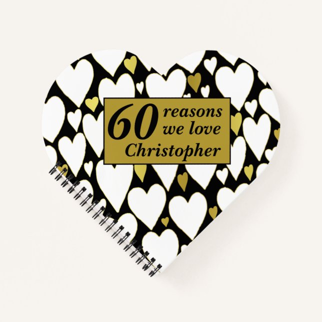 60th Birthday Reasons Heart Shaped Guest Book Gift (Front)